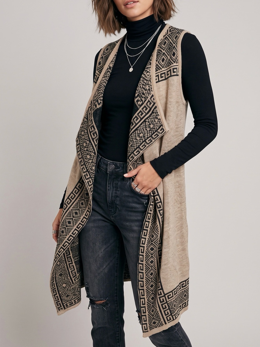 Almost Famous Open Sleeveless Cardigan Women’s Medium Boho Western Chic